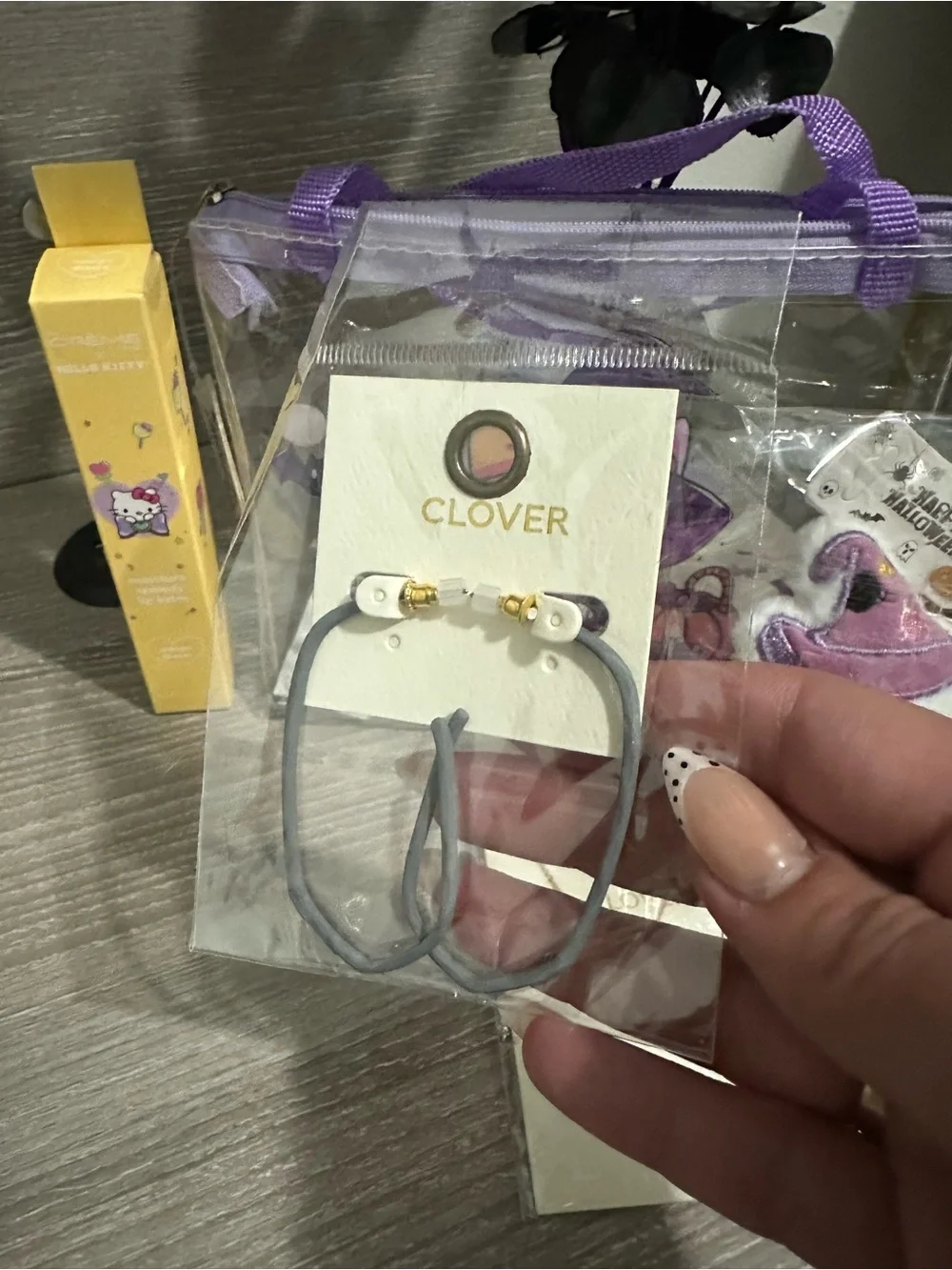 5pieces Hello Kitty Purple Witch Clear Tote Bag witch match plush keychain and +
